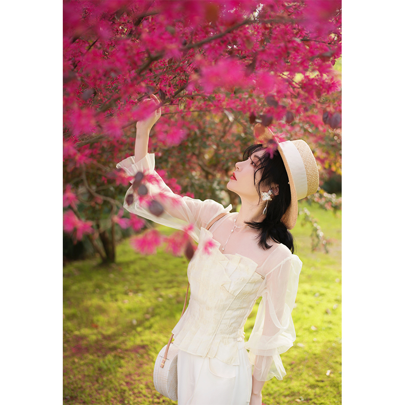 NAVST6.28特卖提花小衫温婉半透网纱古风森系小众显瘦C2202066XS2