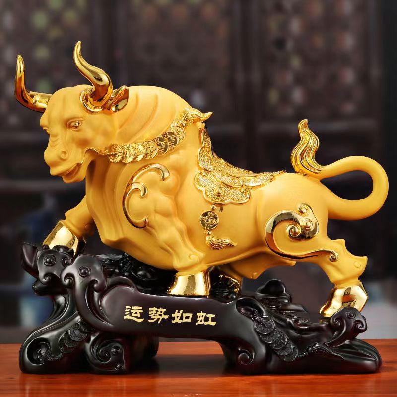 黎采《运势如虹》生肖牛中式摆件办公桌客厅家居一帆风顺帆船摆件YL