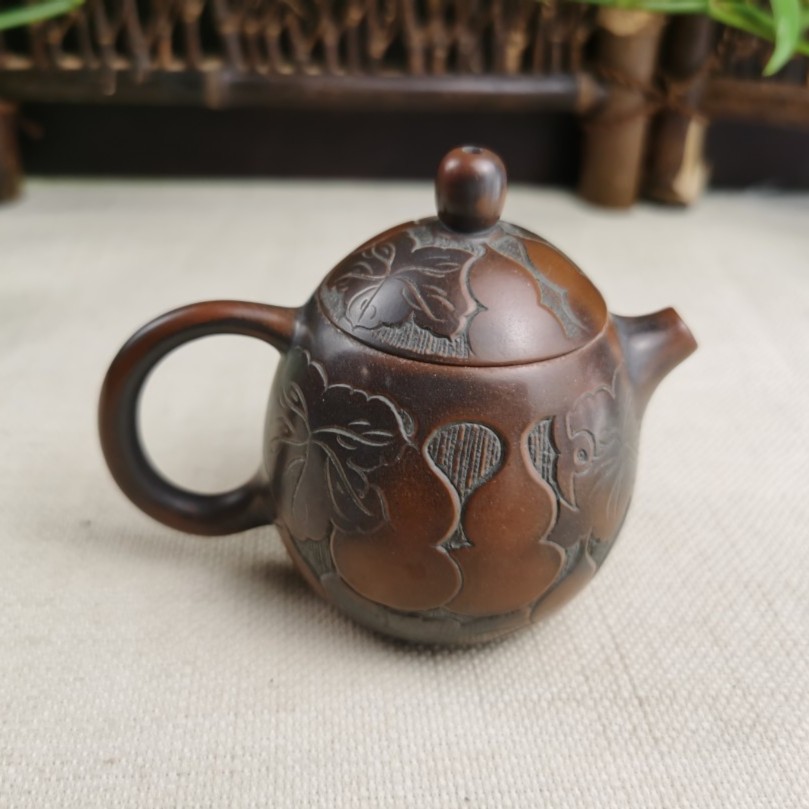 揽众山坭兴陶葫芦满雕西施壶窑变龙蛋茶壶揽众山陶壶小品壶