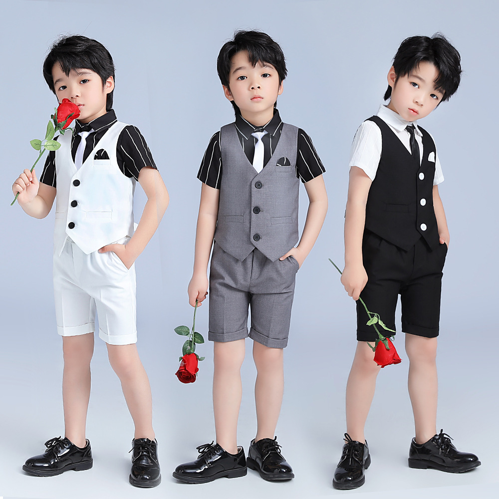 男童西装马甲套装夏季男孩正装花童婚礼服儿童主持人钢琴演出服潮