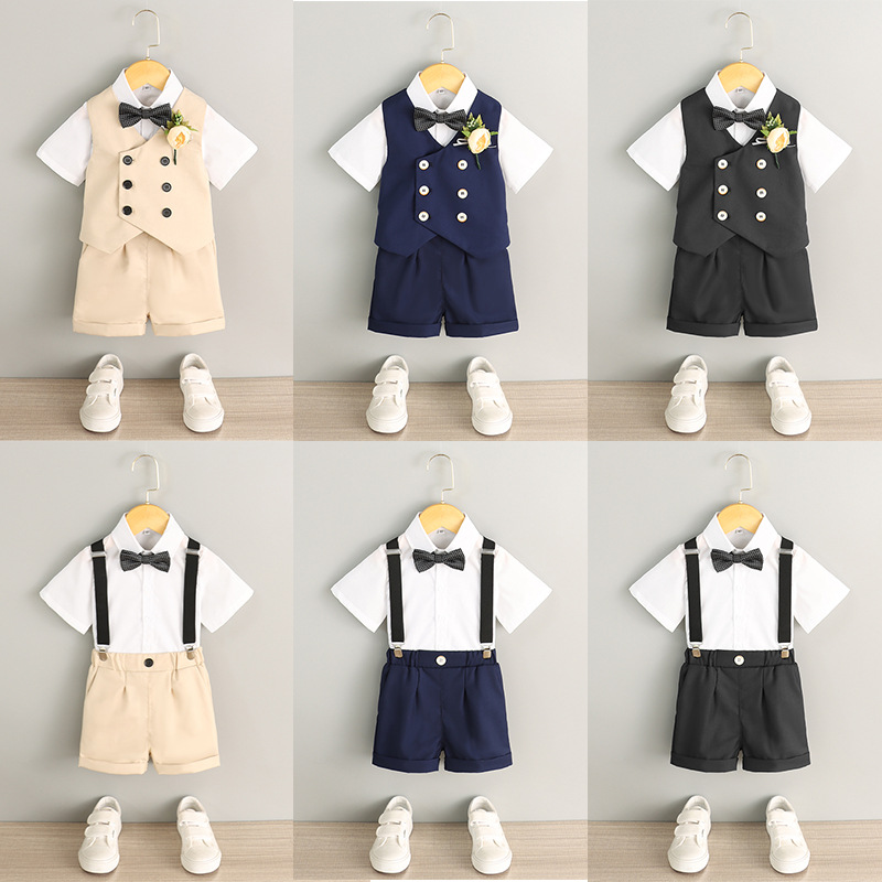 儿童西装套装男童春夏季花童婚礼服小宝宝周岁生日宴西服钢琴演奏