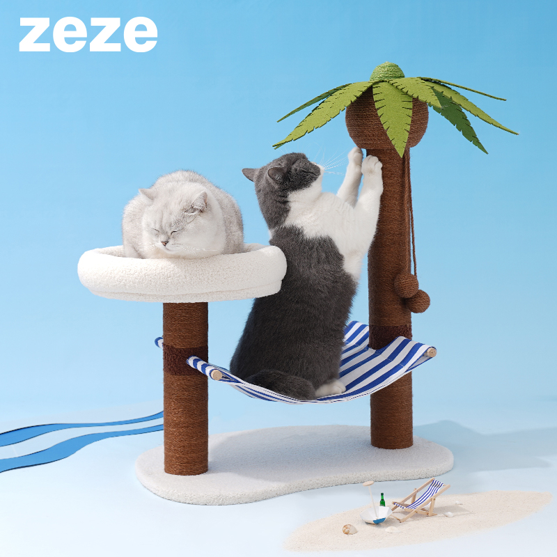 ZEZE椰树小岛猫爬架猫窝一体猫抓柱猫咪磨爪猫抓板不掉屑耐磨玩具