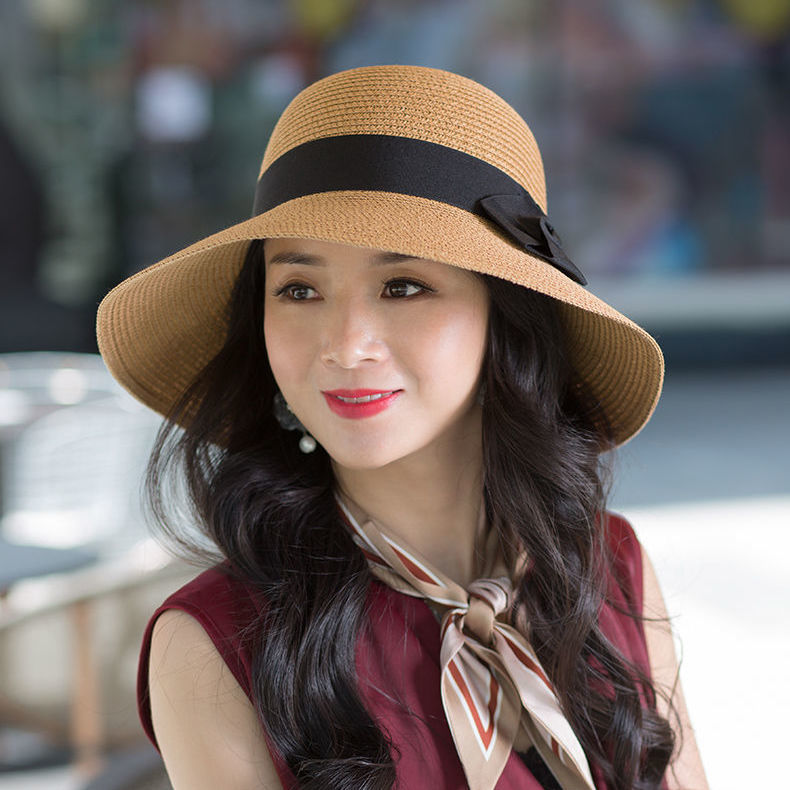 帽子女夏天防晒帽百搭渔夫帽夏遮脸编织太阳帽草帽女士凉帽大帽檐