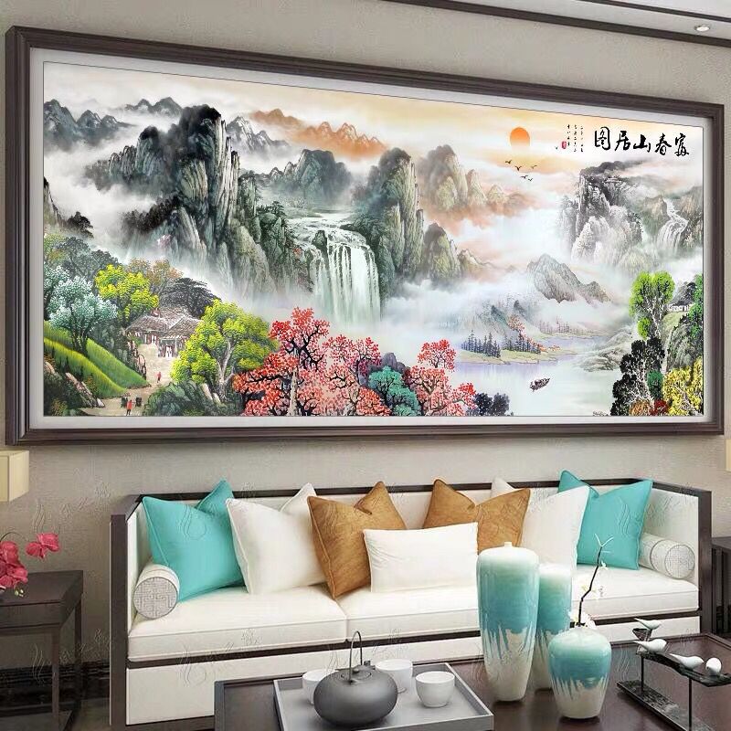 新款钻画满钻富春上居图客厅挂画山水画点钻十字绣5d风景钻绣圆钻