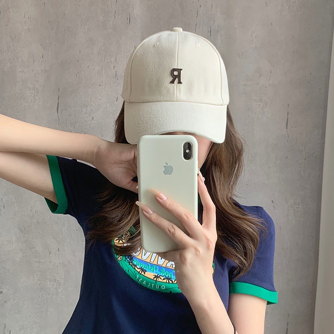 简约韩版休闲字母R秋冬季网红鸭舌帽遮阳防晒棒球帽子女潮流显瘦