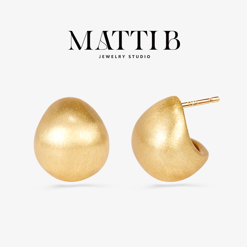 铜合金耳饰 小众高级感椭圆球拉丝金属气质轻奢百搭女士耳钉1726 