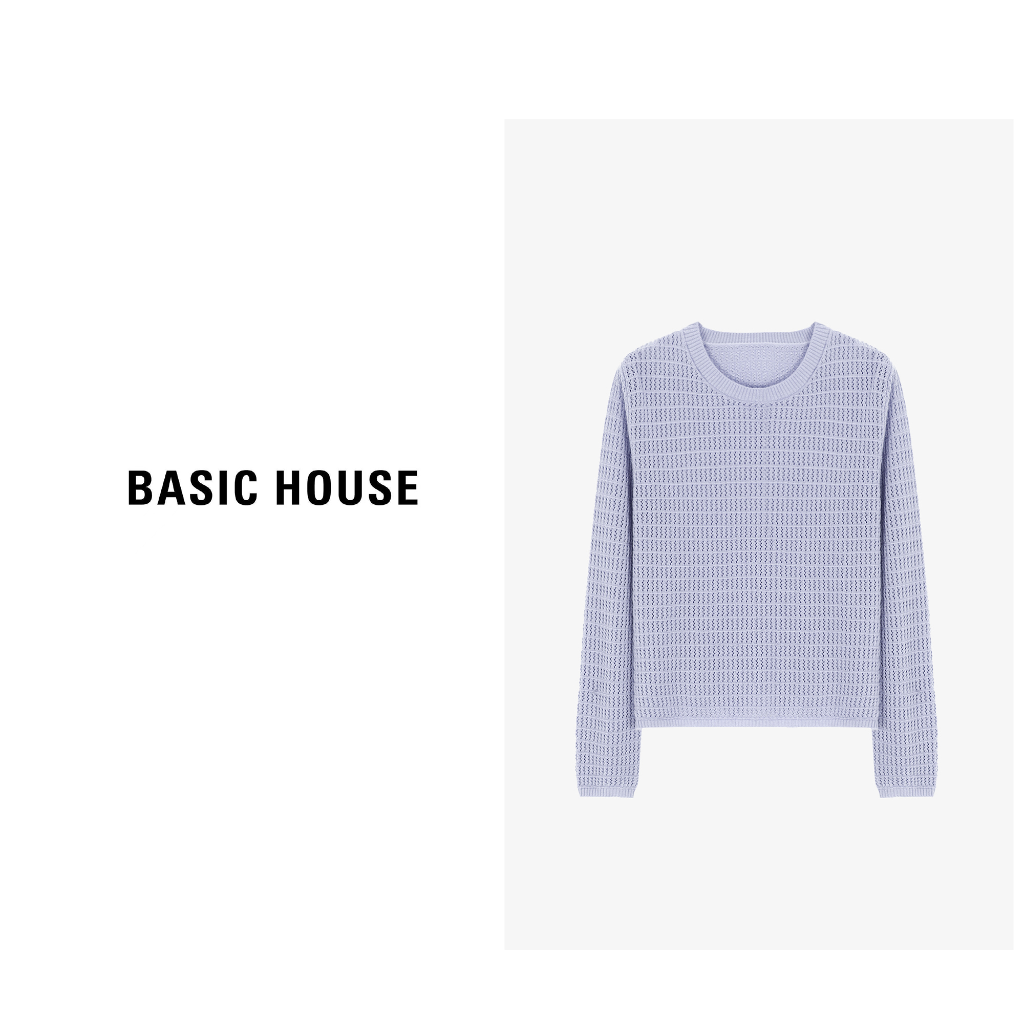 Basic House/百家好夏款时尚休闲百搭宽松镂空针织衫-B0624B5C952