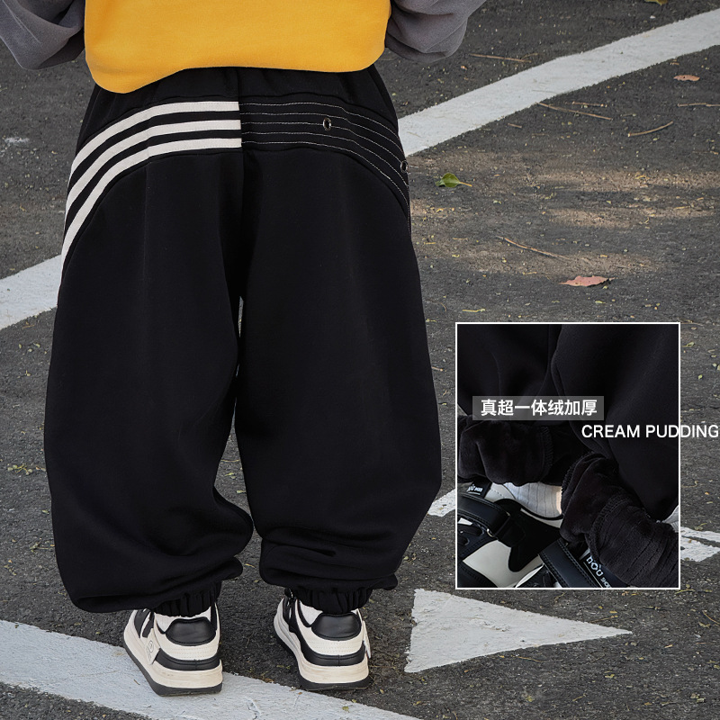 宝多童装男童加绒运动裤一体绒2024冬季新款冬装加厚100-170卫裤