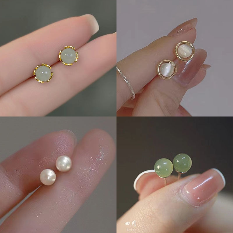 新中式~淡绿色简约小巧耳钉女爆款网红耳环小众设计高级搞耳饰