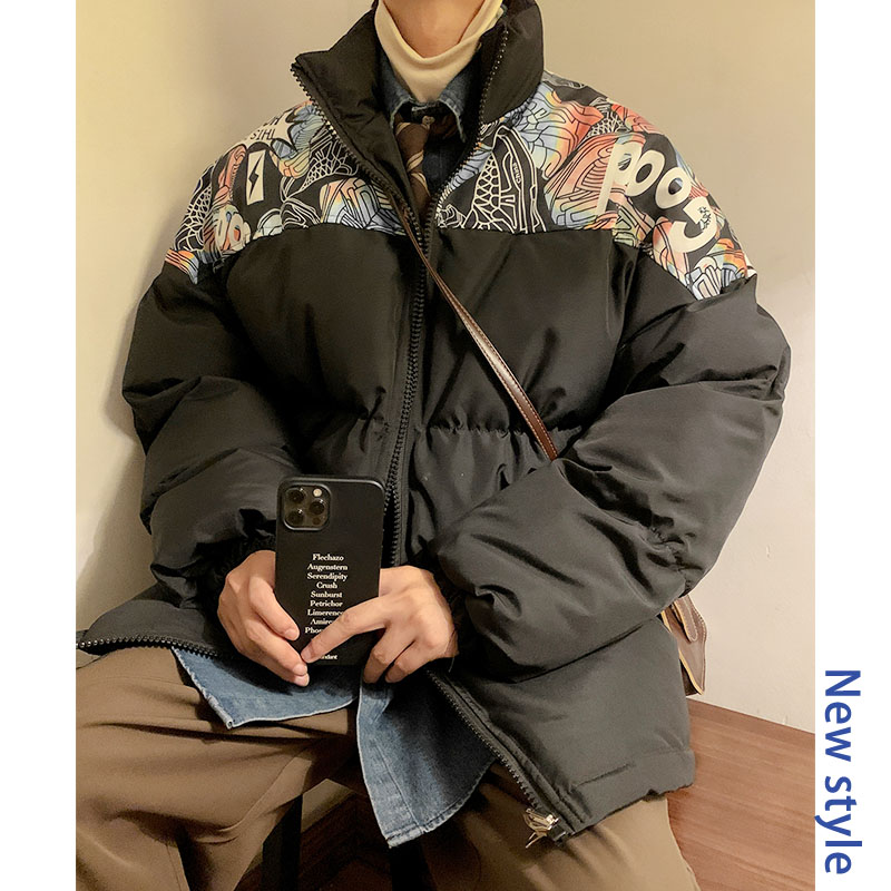 立领加厚棉服男款冬季美式高街hiphop棉衣外套潮牌休闲大码棉袄