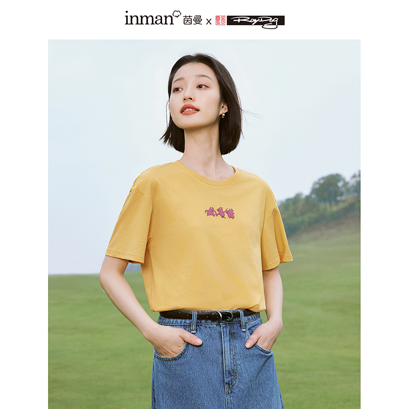 【商场同款】茵曼夏季女T恤上衣短袖女装新款休闲圆领印花系列时尚