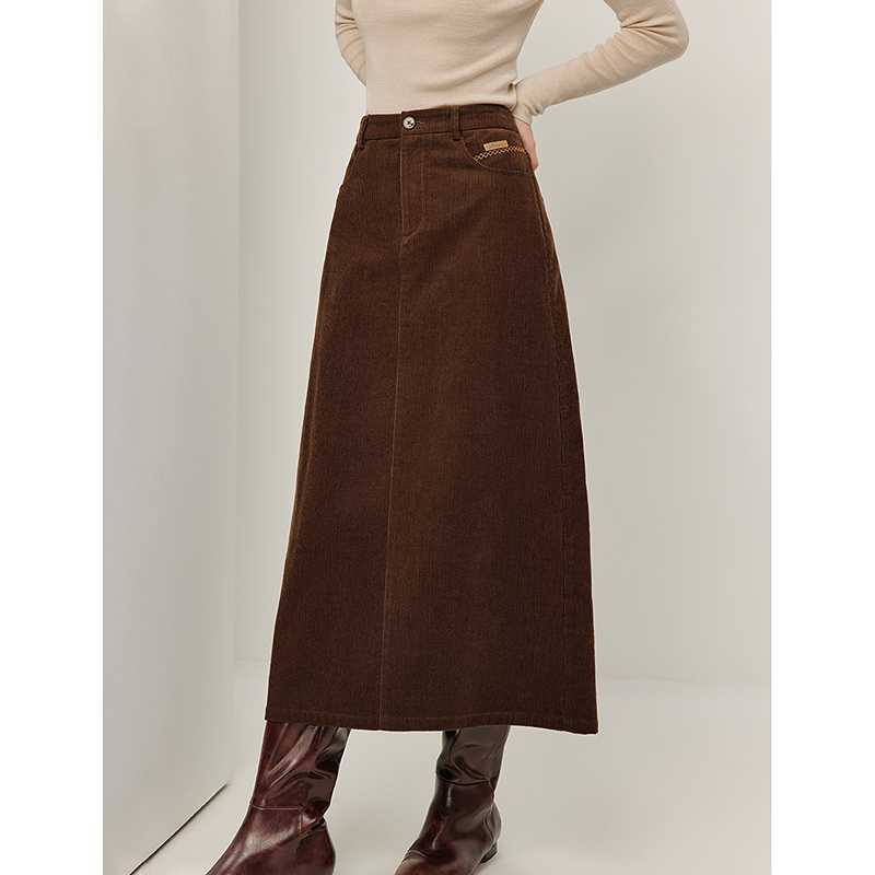 【元旦礼遇季】茵曼冬季简约百搭灯芯绒半身裙中高腰显瘦全棉直筒