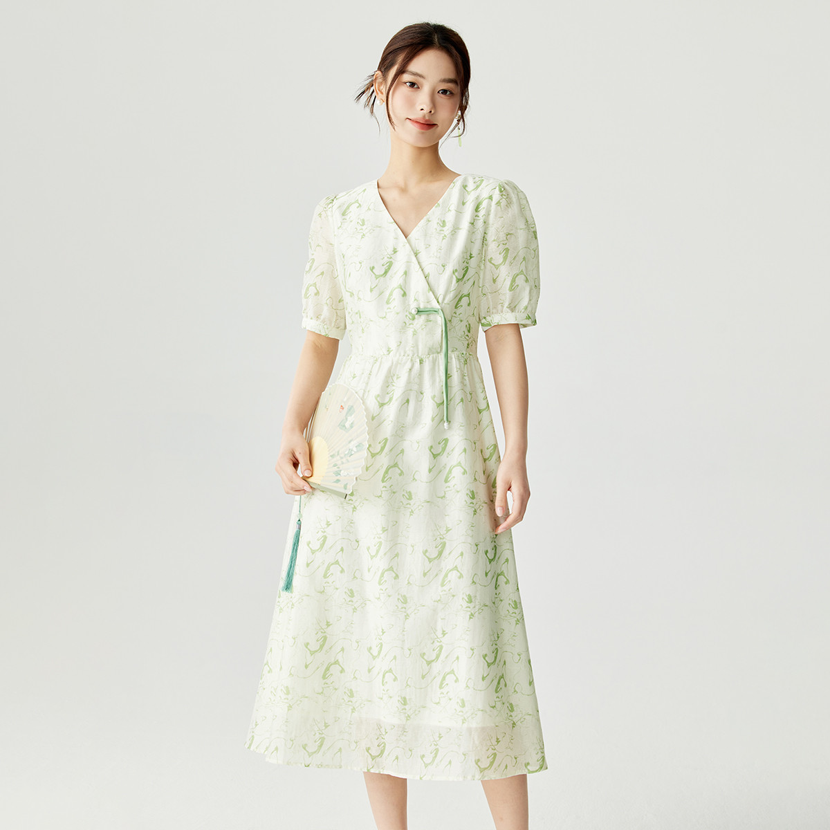 【欧若新中式】茵曼夏季莱赛尔新中式连衣裙国风时尚碎花裙A字裙子