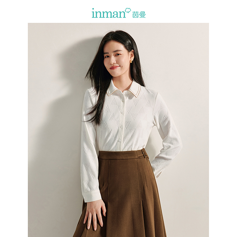【商场同款】茵曼立体提花翻领衬衫2025冬季女装新款宽松长袖上衣