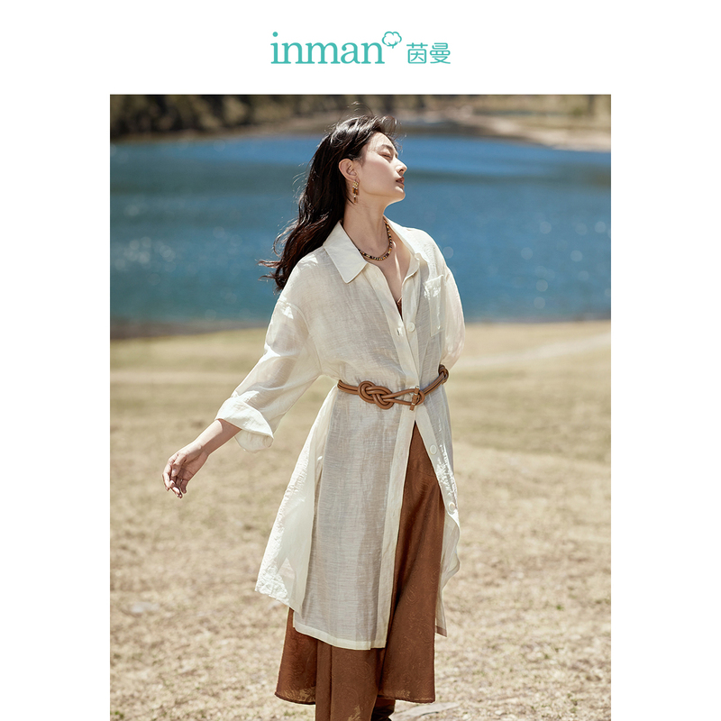 【商场同款】茵曼春秋女连衣裙长裙长袖衬衫新款休闲上衣外套时尚