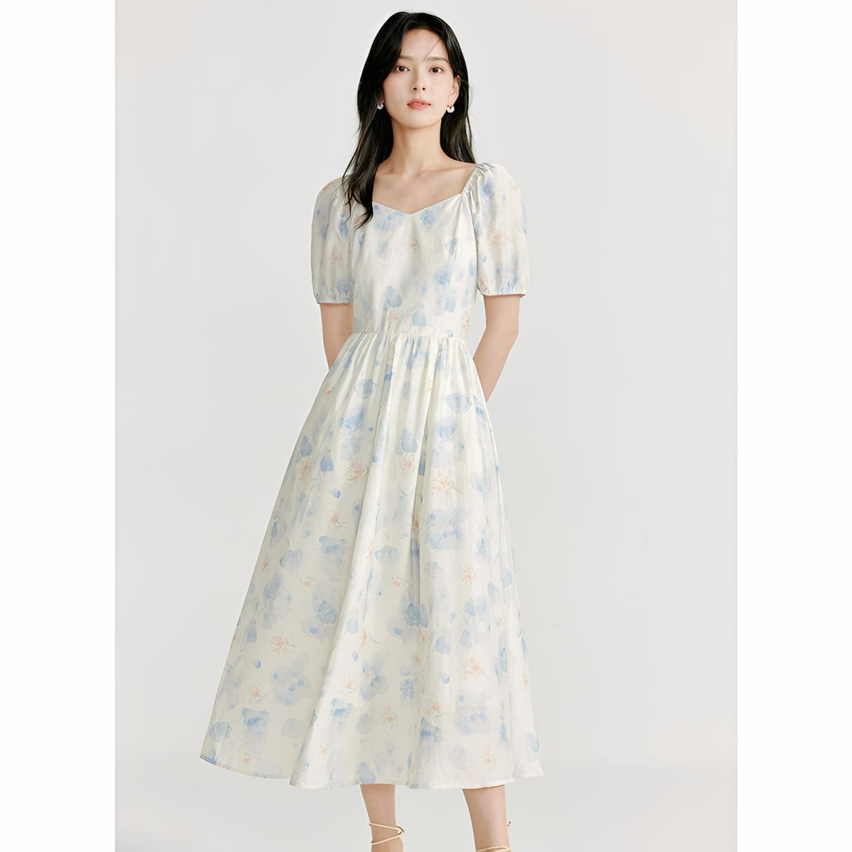 【莫奈花园】茵曼2024夏季新款女连衣裙长裙长袖吊带裙背心碎花显瘦