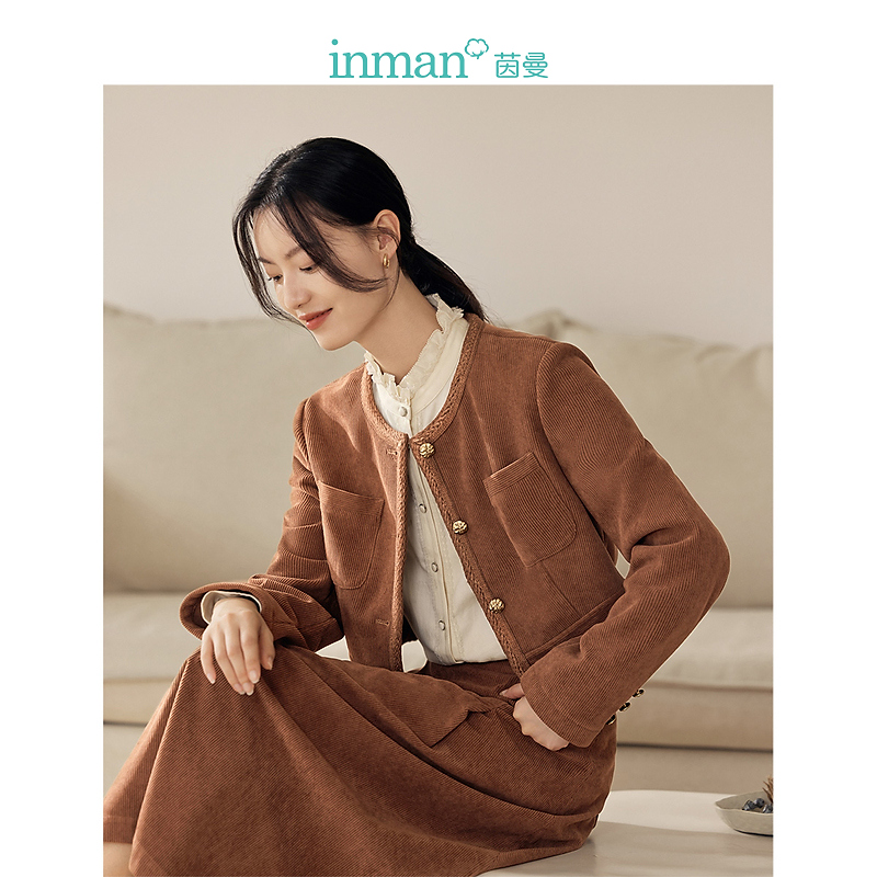 【秋冬外套】茵曼冬季女短外套休闲上衣冬装夹克短款新款长袖口袋