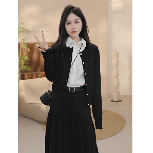 茵曼冬季新款女毛衣短款针织开衫气质百搭圆领保暖修身长袖风