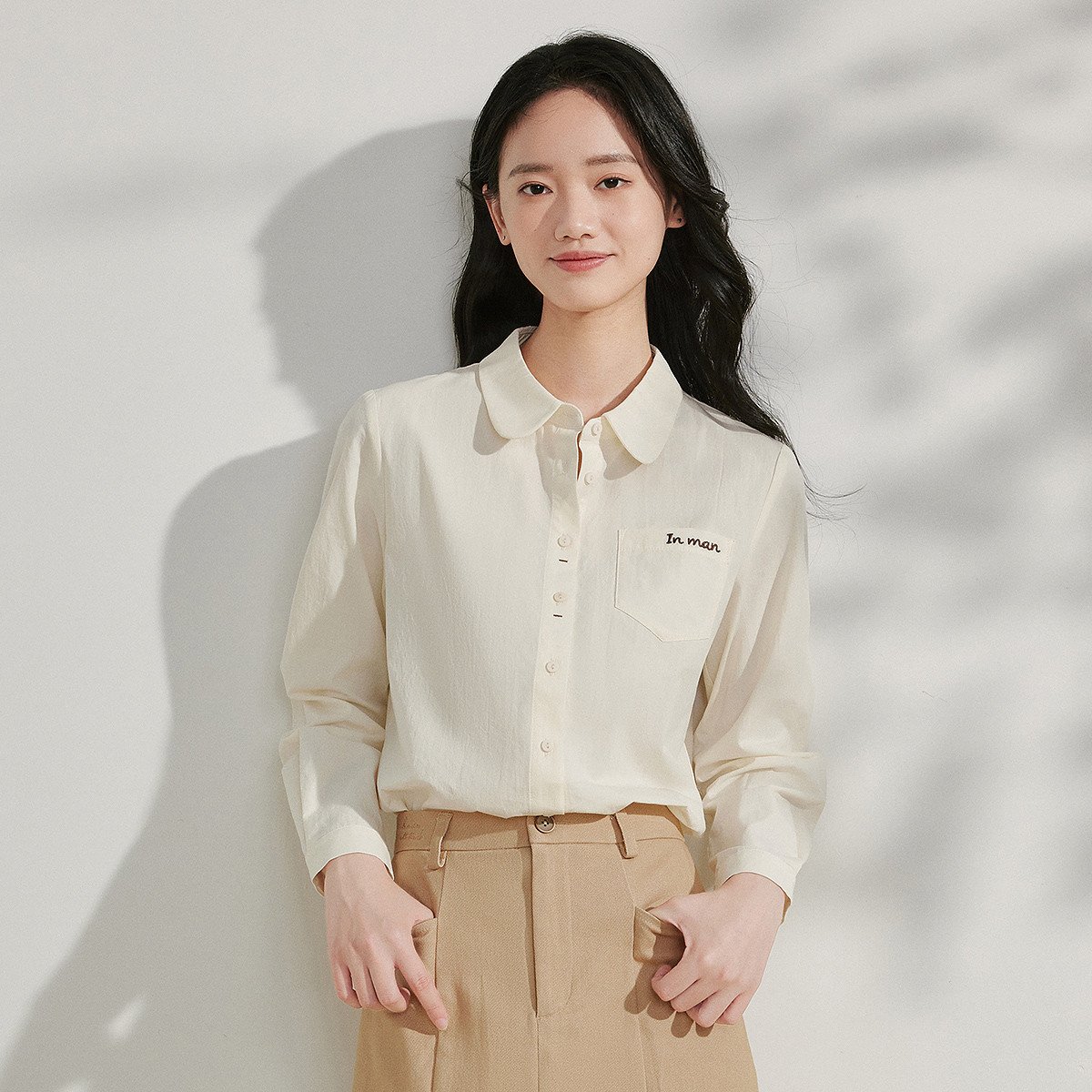 【欧若风新品】茵曼秋季纯棉文艺刺绣衬衫多巴胺轻氧感百搭通勤衬衣