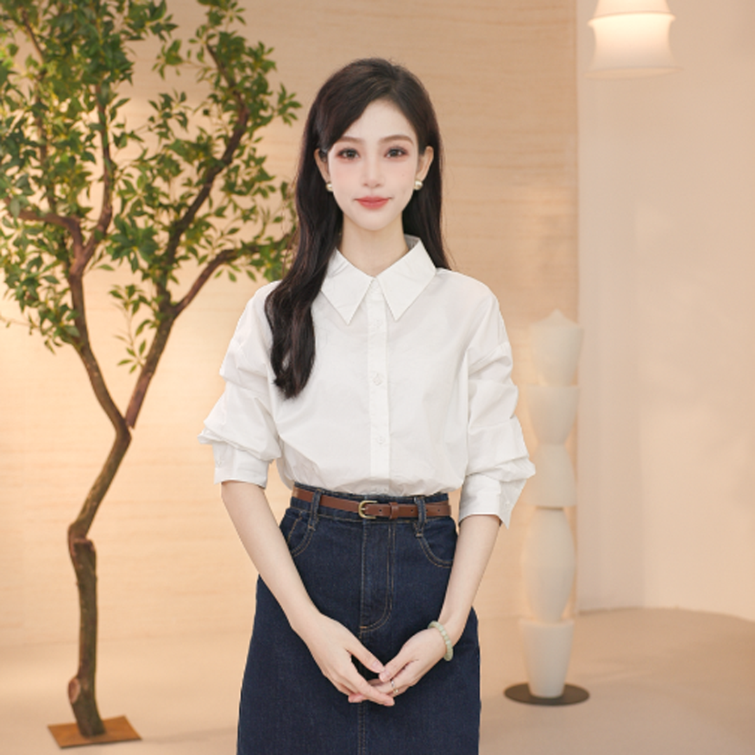 李一桐同款丨茵曼春秋重工如意幸运扣衬衣尤莱特宽松显瘦衬衫女