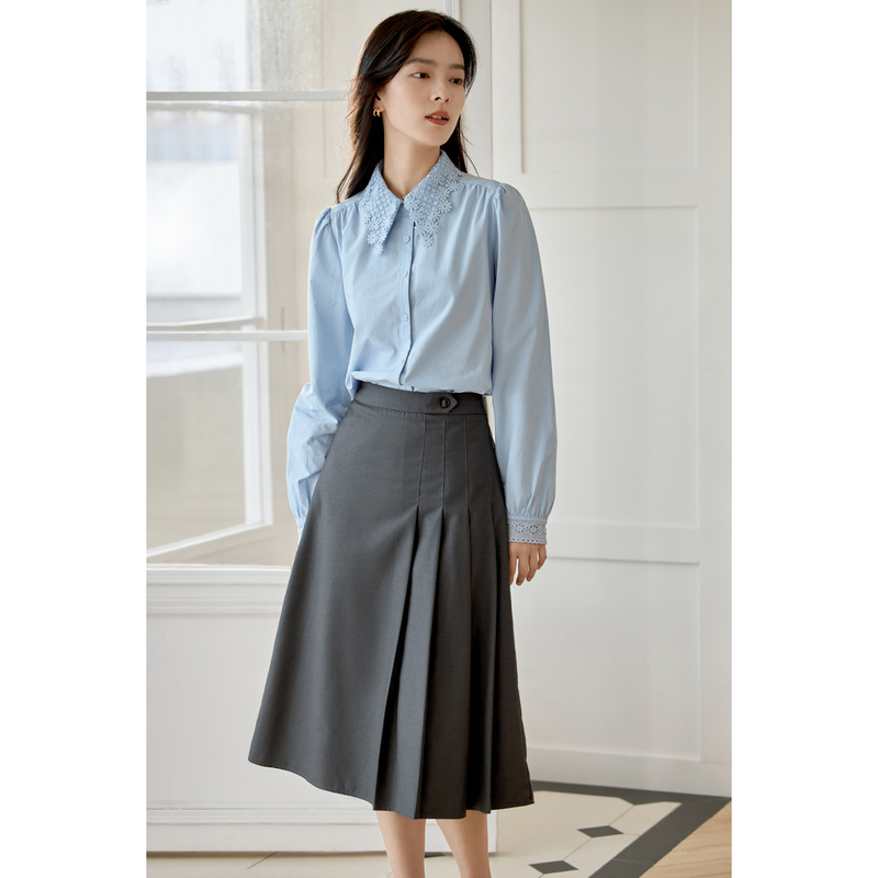 茵曼春秋女半身裙半裙西装A字显瘦休闲卫衣高腰新款中裙衬衫百褶