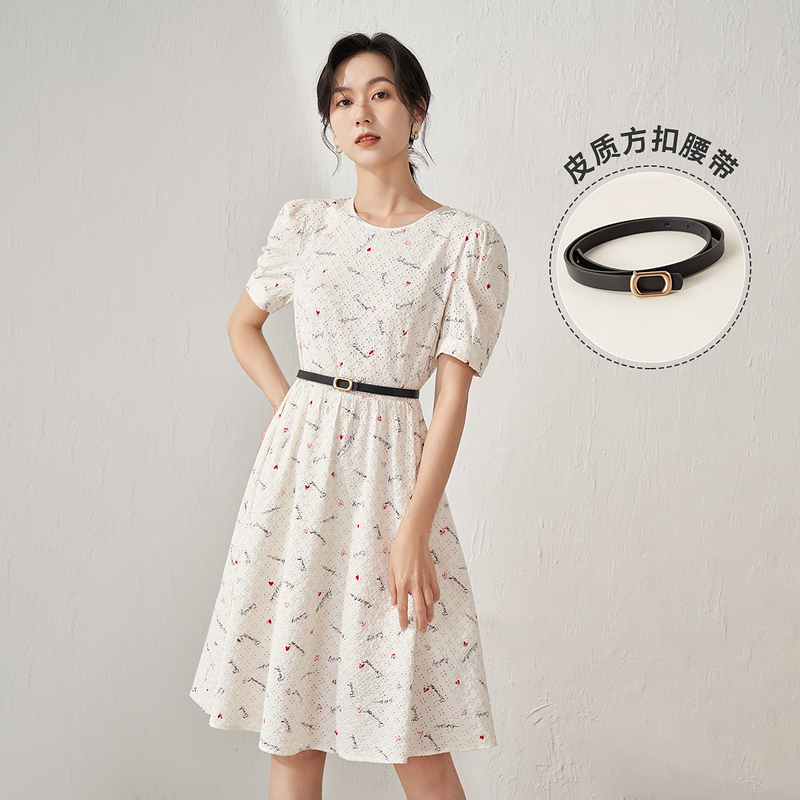 【商场同款】茵曼夏季女连衣裙裙子气质新款女士短袖休闲收腰印花