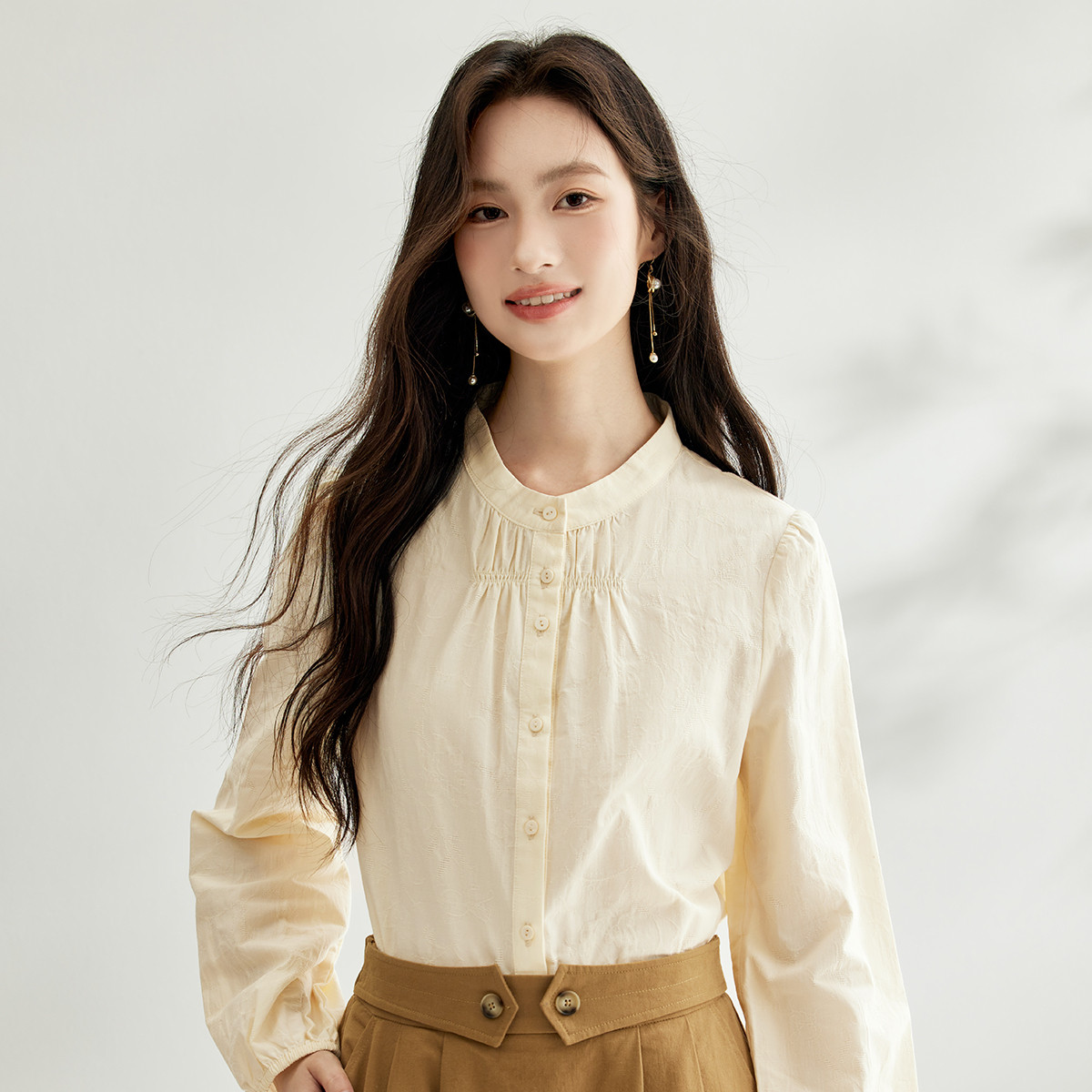 【七夕浪漫】茵曼2024春秋新款女衬衫衬衣上衣长袖气质纯棉休闲印花