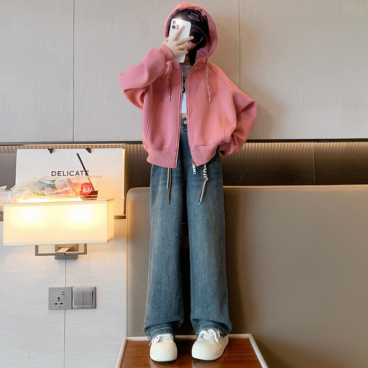 女童秋装套装9-15岁中大童洋气秋款显瘦连帽休闲上衣女孩时髦童装