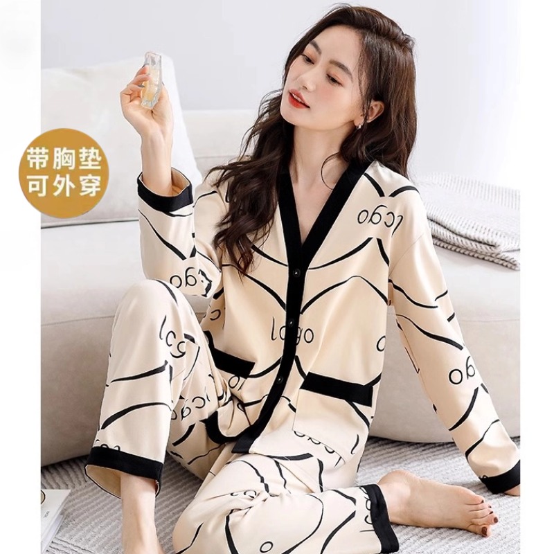 睡衣女纯棉韩版套装女带胸垫防凸点可外穿慵懒风女士家居服