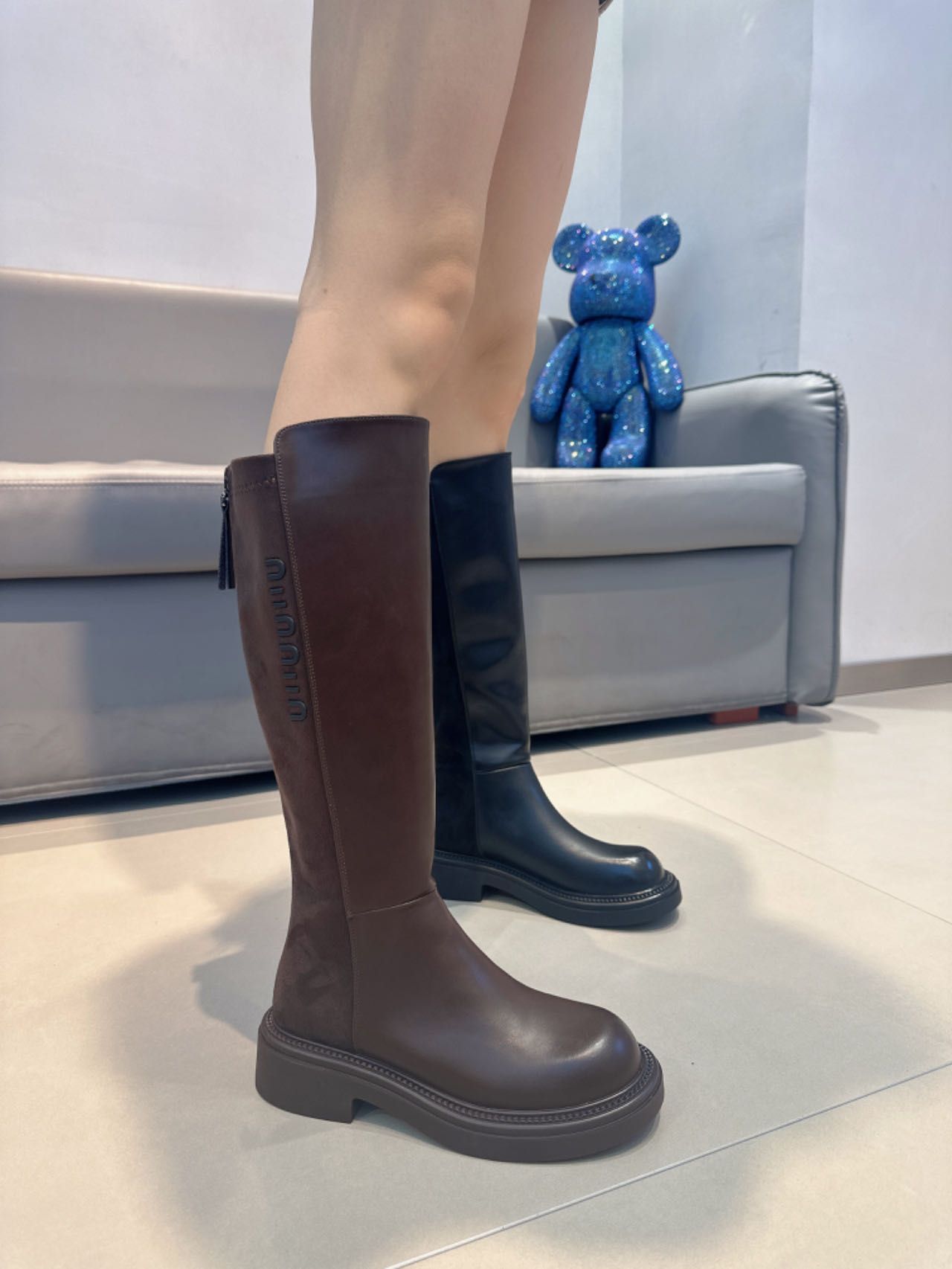【小喜专属】7185-11冬季新款弹力不过膝高靴时尚百搭骑士靴