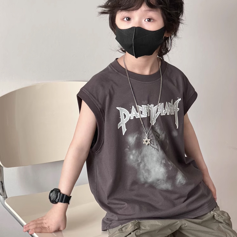 童装男童纯棉背心2025夏装中大童潮酷无袖t恤韩版儿童运动上衣潮