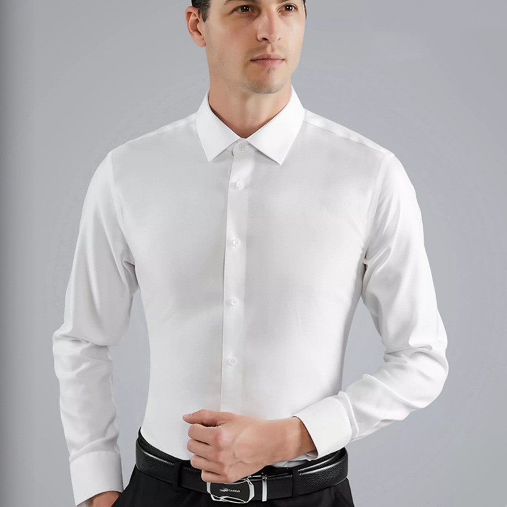 140支三股纯棉高级白色衬衫男士长袖全棉DP免烫商务装白衬衣抗皱