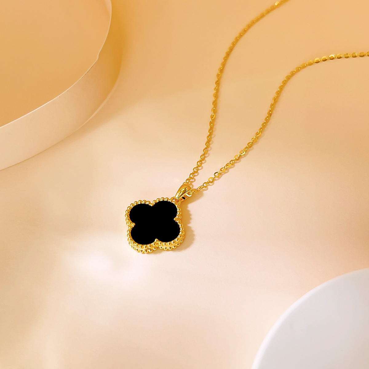 DEMONE/黛慕妮18K金黑玛瑙四叶草吊坠彩金（不含链）女款经典精美