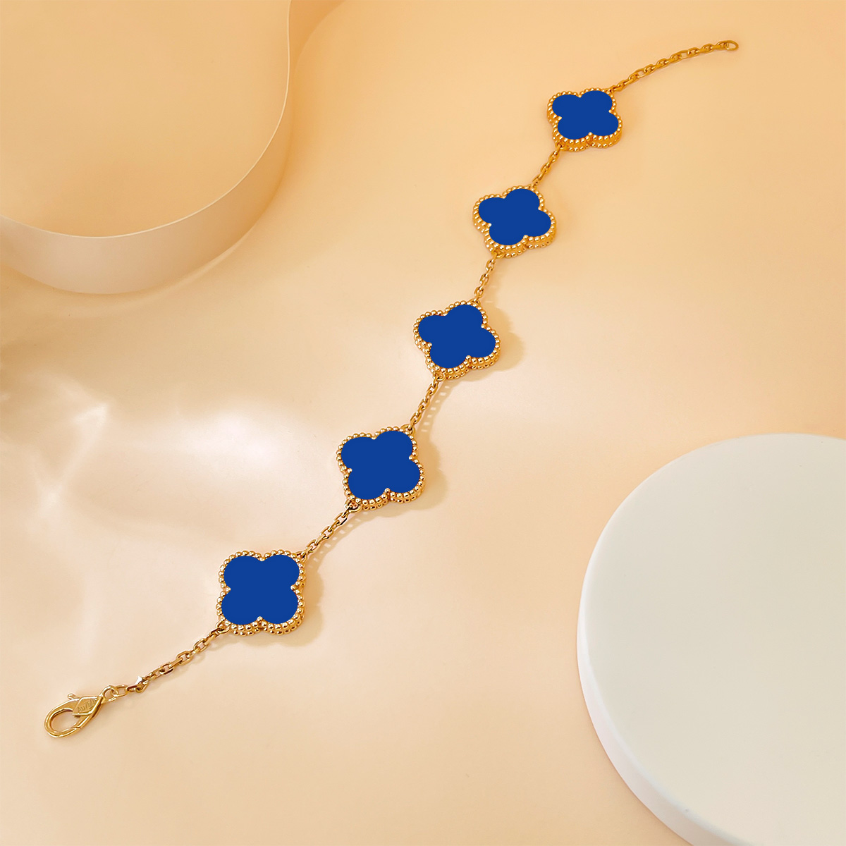 DEMONE/黛慕妮18K金五花四叶草手链镶嵌蓝玉髓AU750彩金（重金版）