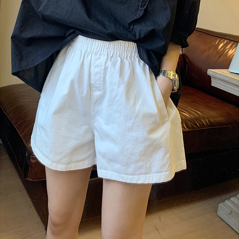 啄木鸟夏季2024新款松紧腰纯色短裤女高腰休闲百搭a字显瘦宽松