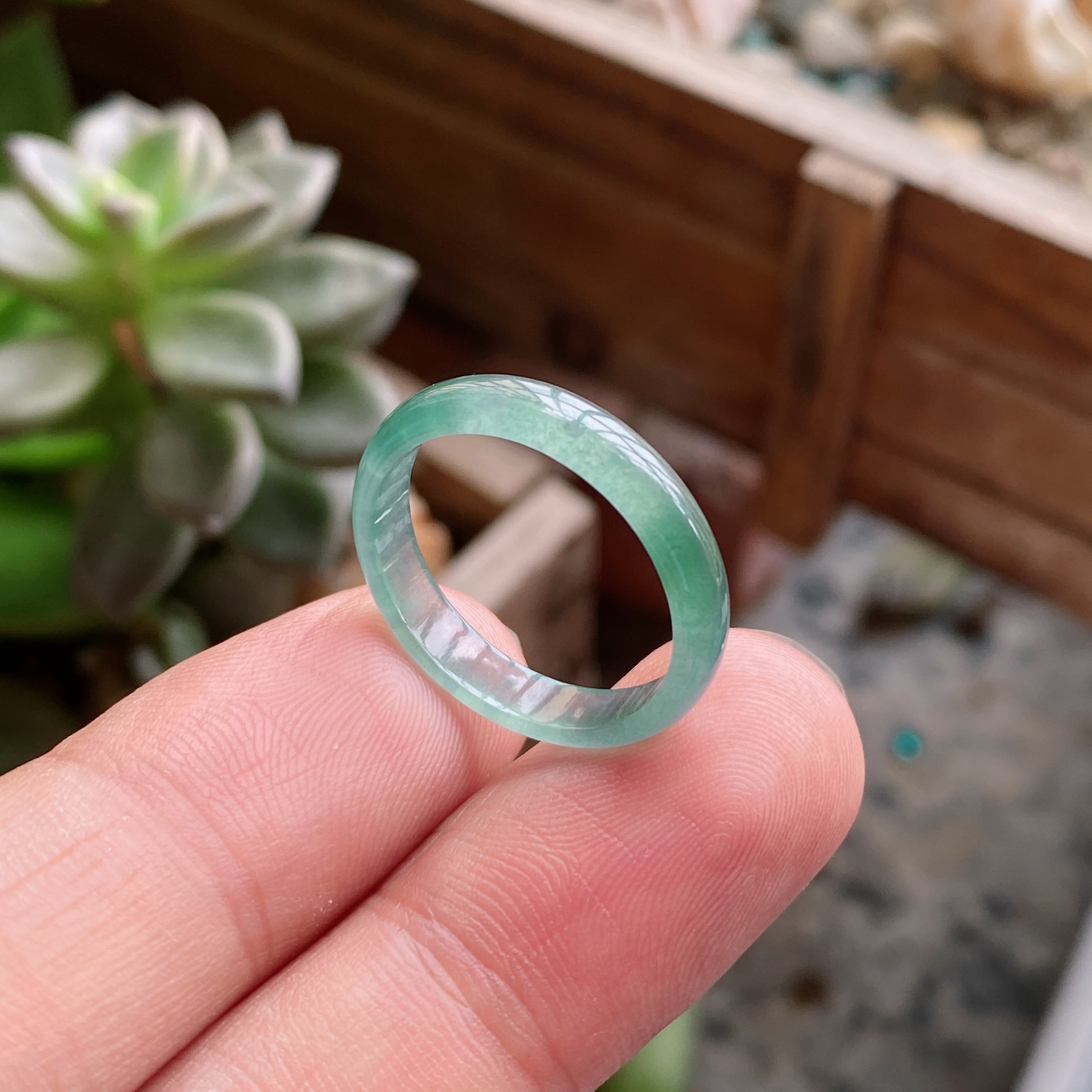 6600842天然翡翠正品A货戒指时尚绿色女士指环通透环戒18号