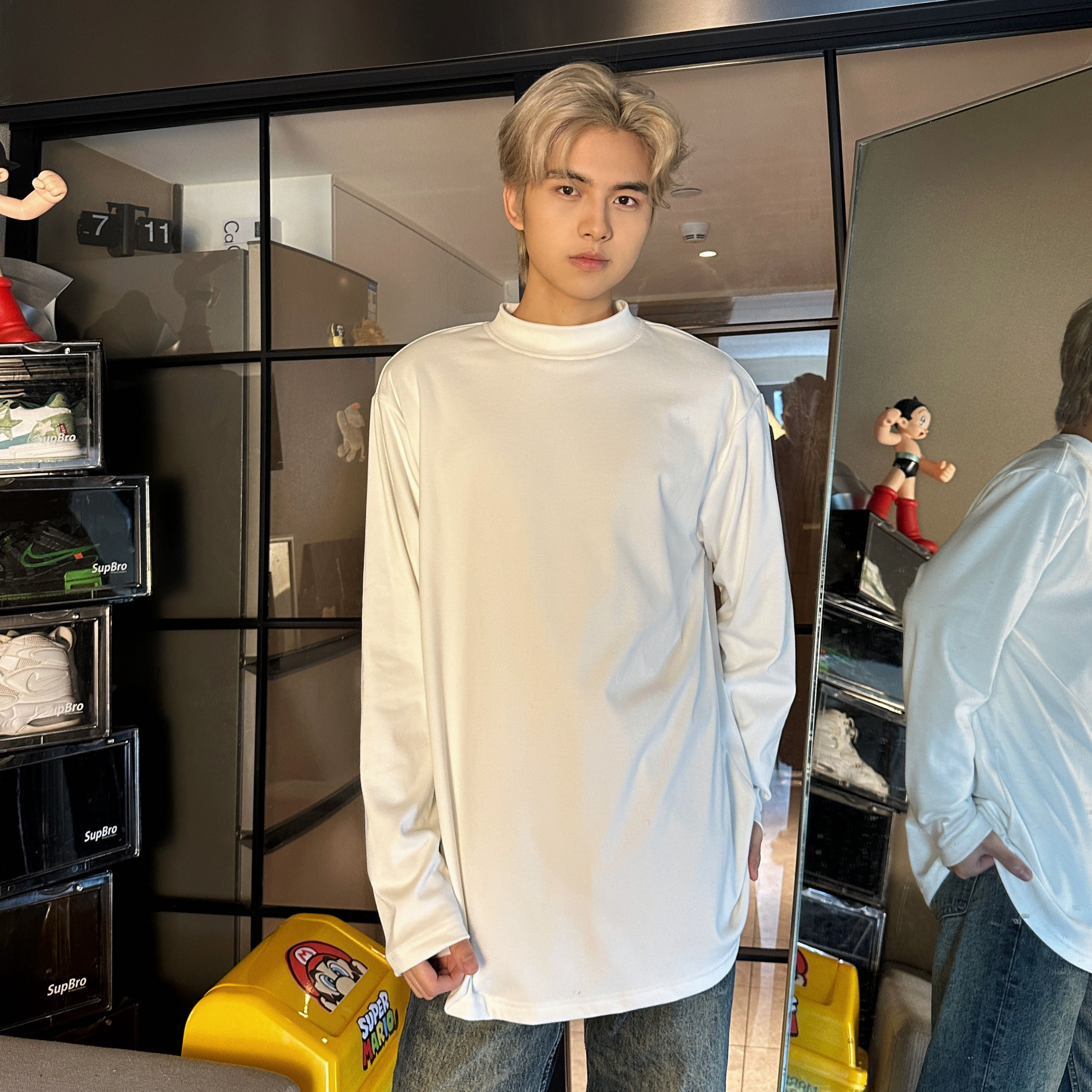 冬季双面德绒打底衫男款260g加绒半高领长袖t恤男生冬季内搭衣服