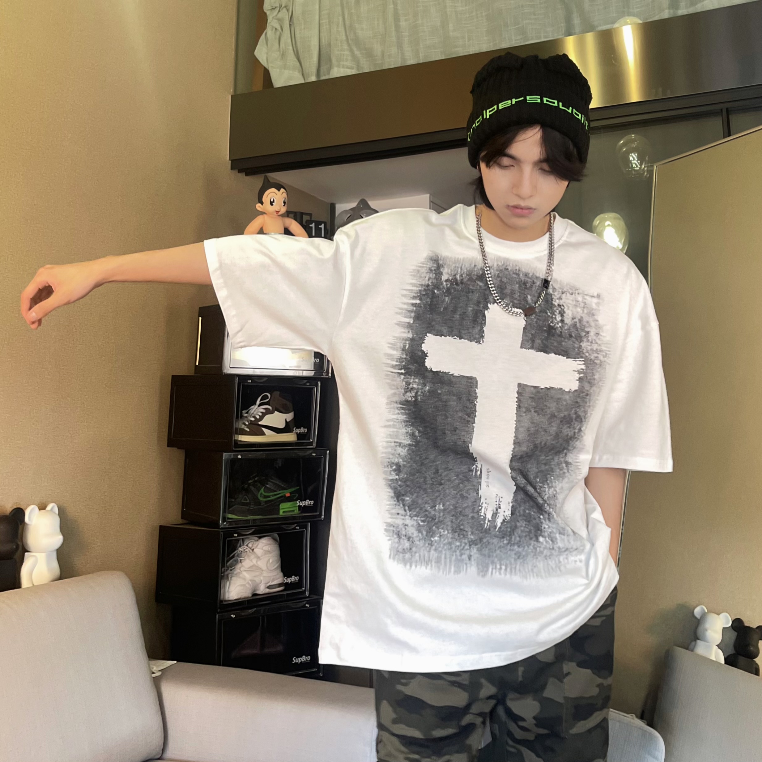 麻瓜兄弟夏季短袖230g精梳棉十字架印花短袖T恤美式高街vibe风潮