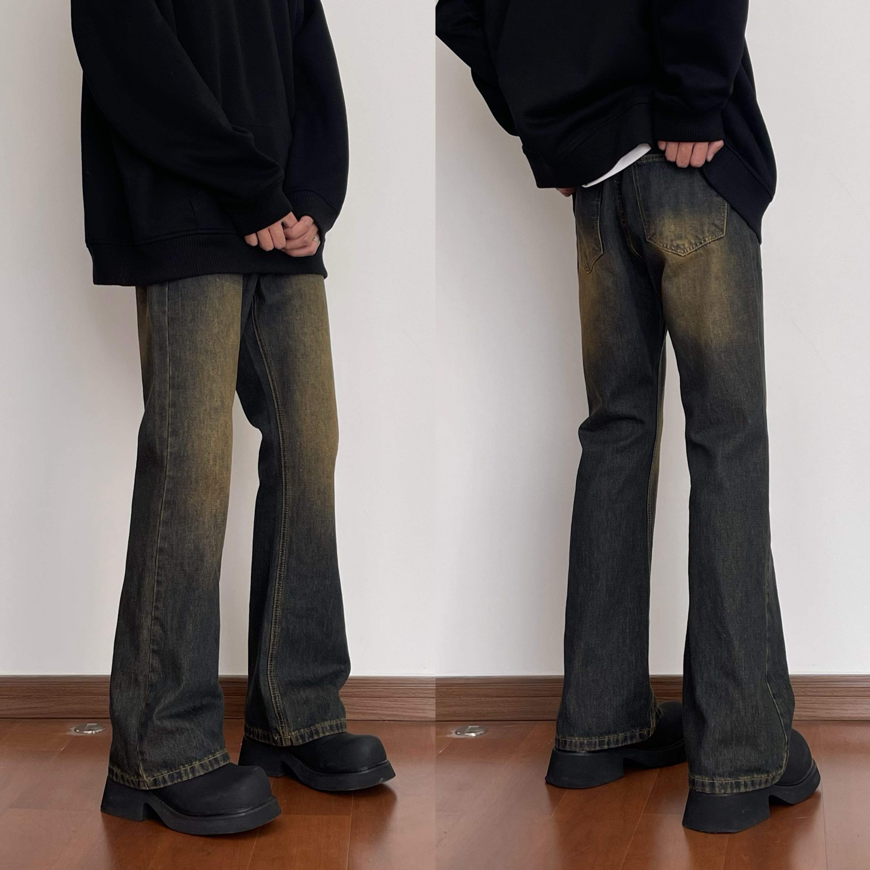 麻瓜兄弟复古潮牌做旧直筒牛仔裤男ins美式宽松潮流百搭水洗长裤