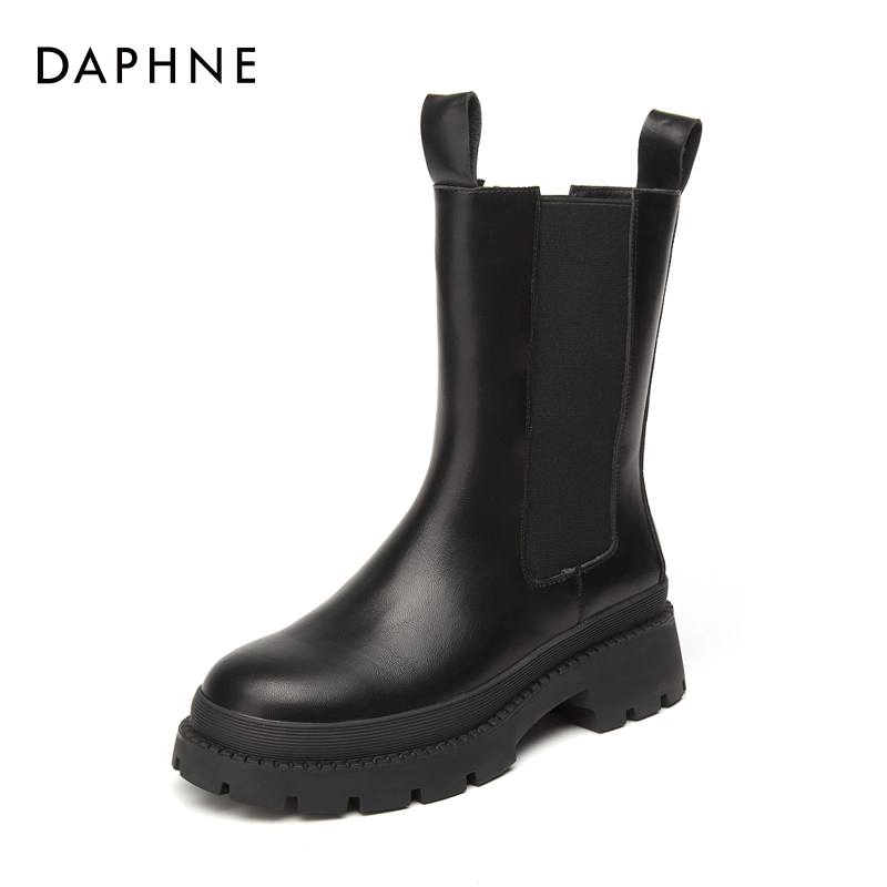 Daphne/达芙妮中筒切尔西靴2024秋冬新款百搭厚底短靴4223605063