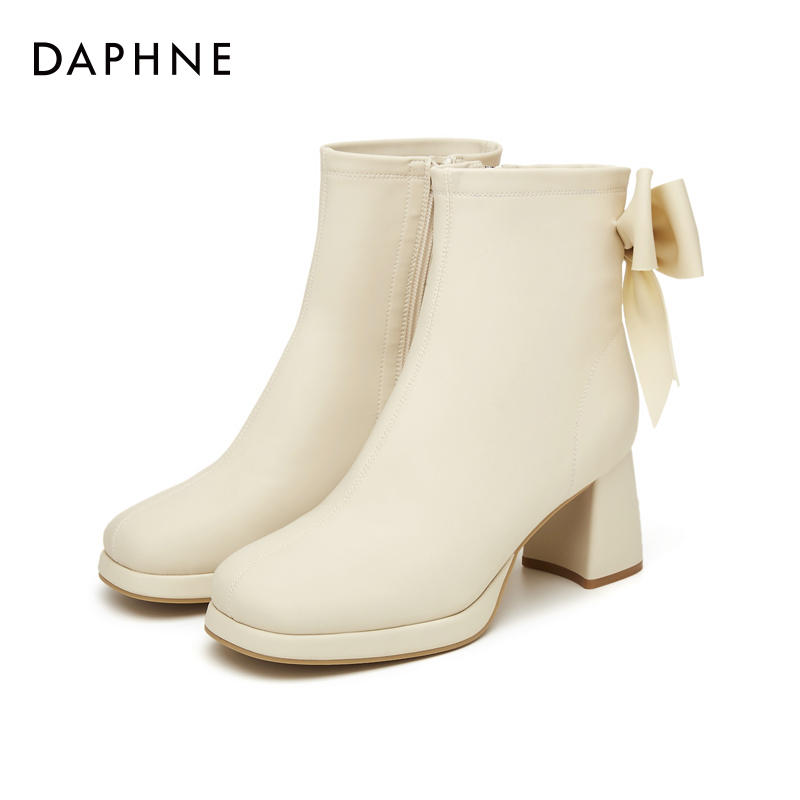 Daphne/达芙妮气质蝴蝶结高跟短靴瘦瘦靴秋冬新款百搭4223605039