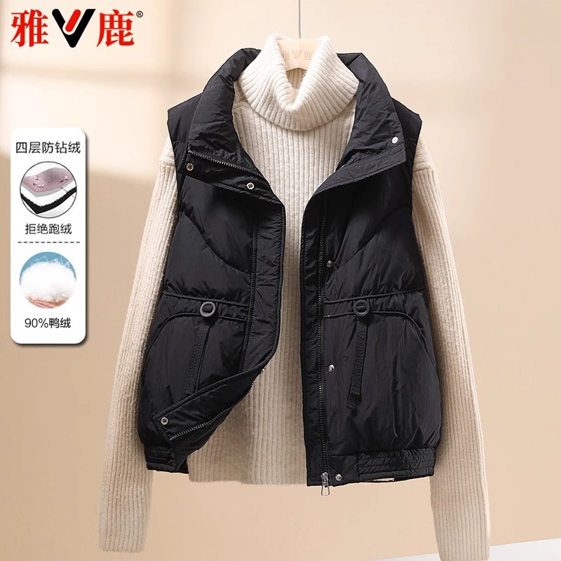 雅鹿2025新款羽绒马甲女外穿背心轻薄百搭立领韩版冬季短款外套潮
