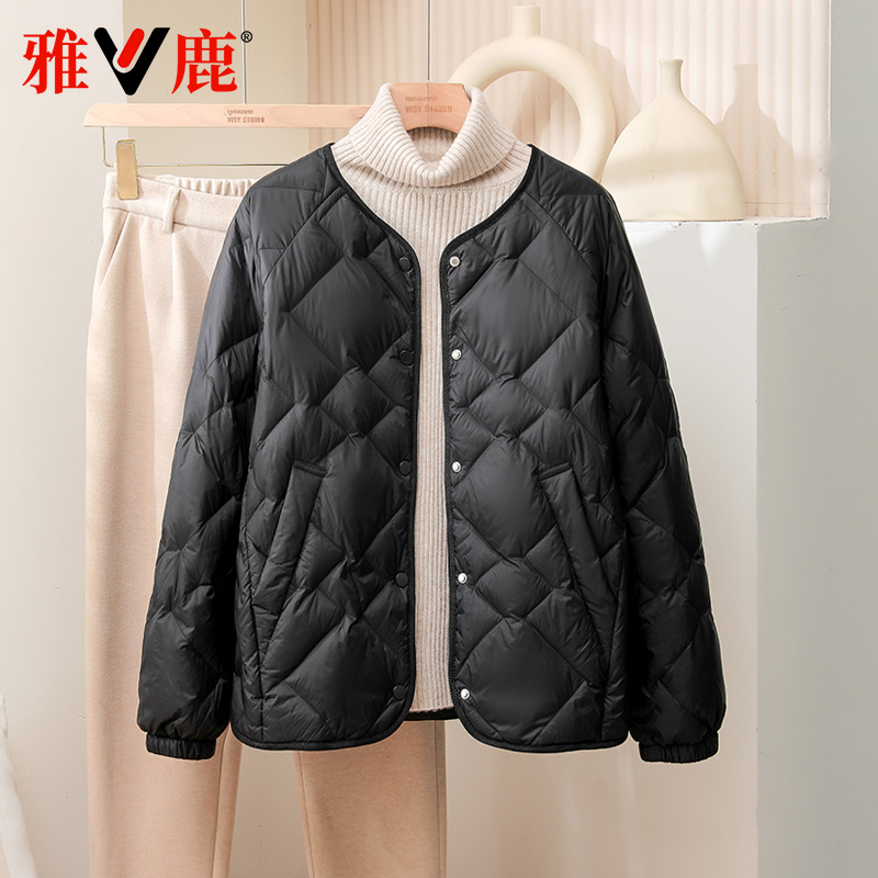 雅鹿2024新款轻薄羽绒服女今年早春流行短款黑色气质百搭女士外套