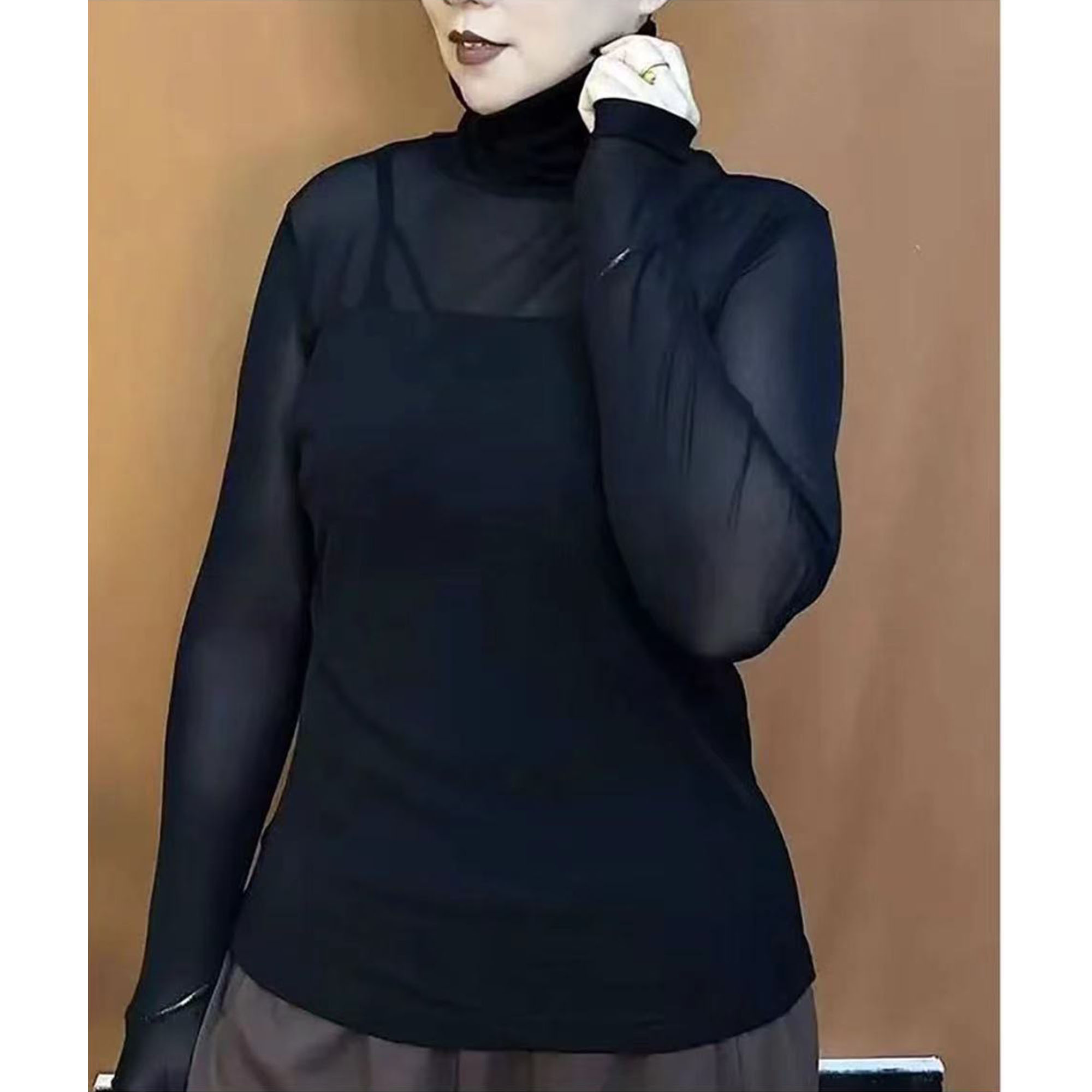 【妞总推荐】 高领时尚内搭 蕾丝镂空  百搭长袖 女士打底衣【9912】