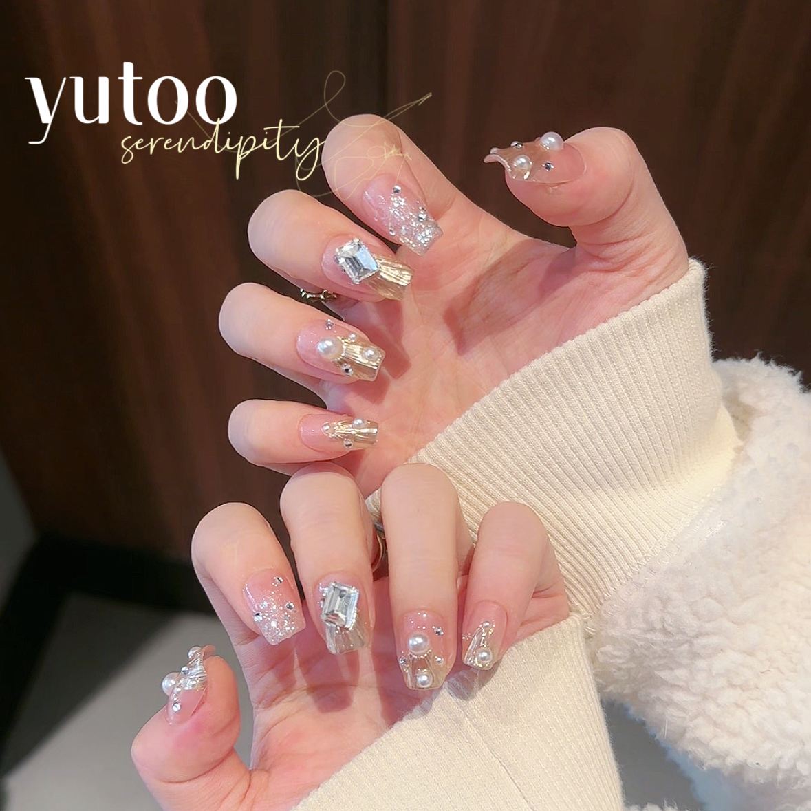 Yutoo【丘比特之恋】纯手工穿戴美甲爆闪满钻