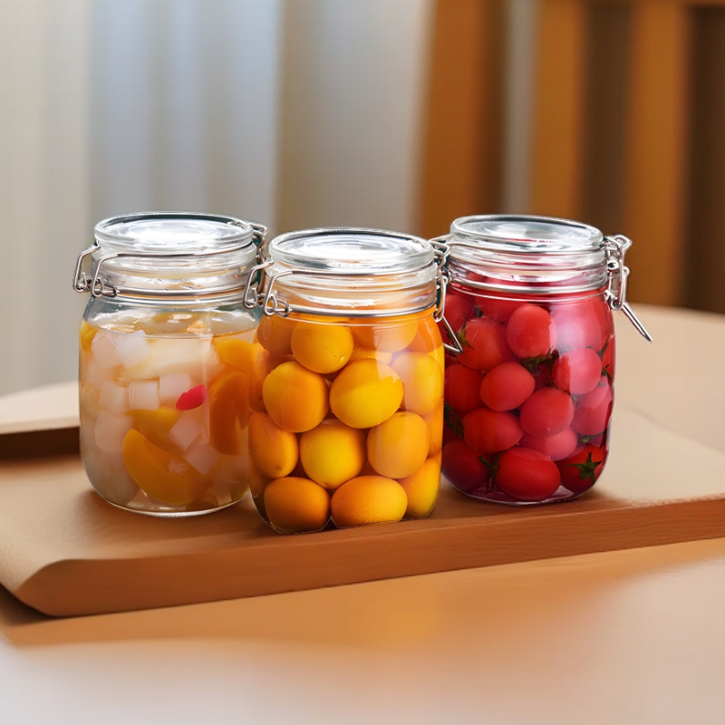 带盖卡扣玻璃罐厨房腌蒜辣椒酱卡扣密封罐泡酒玻璃瓶茶叶罐透明玻