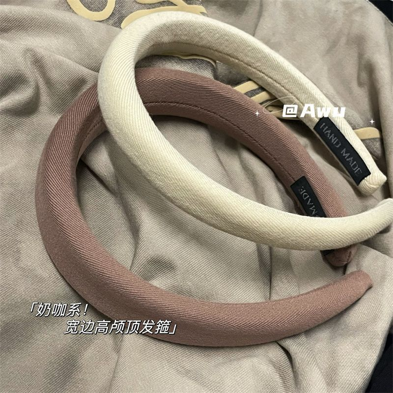 早秋奶咖系!高颅顶绒布头箍法式复古宽边海绵发箍发卡赫本风新款