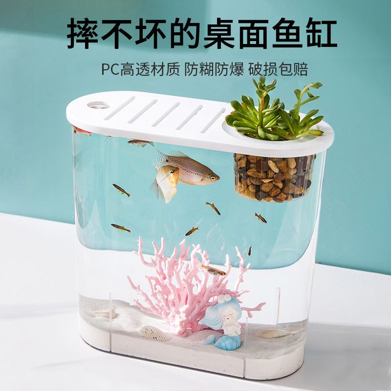 鱼缸小型2023新款家用客厅非玻璃超白桌面养金鱼塑料迷你生态鱼缸