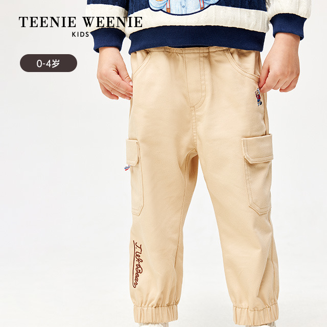 TeenieWeenieBaby小熊童装宽松抽绳束脚卡其休闲裤T0TC241217A