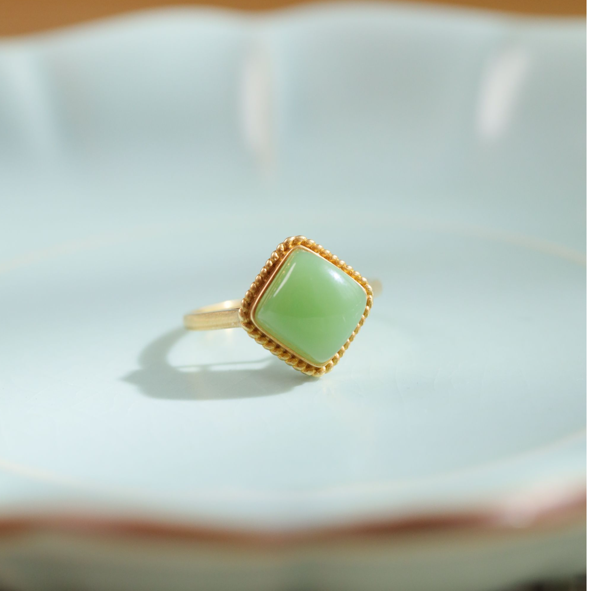 寅石珠宝丨金镶玉碧玉粉青戒指